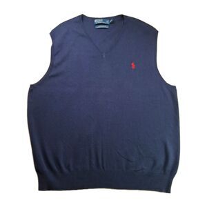 Polo Ralph Lauren Sweater Vest Mens XXL Navy Blue Pima Cotton V-Neck Classic